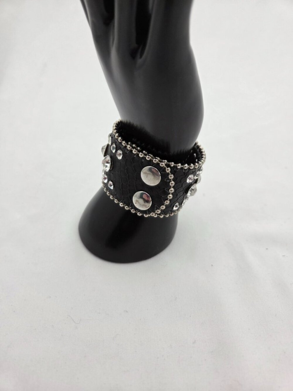 Vintage Biker Chic Leather & Suede Cuff Bracelet Duo - Studded & Buckled - Picture 4 of 7